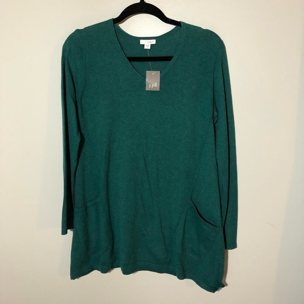 J Jill NEW jade heather v neck cotton cashmere pullover tunic sweater pockets